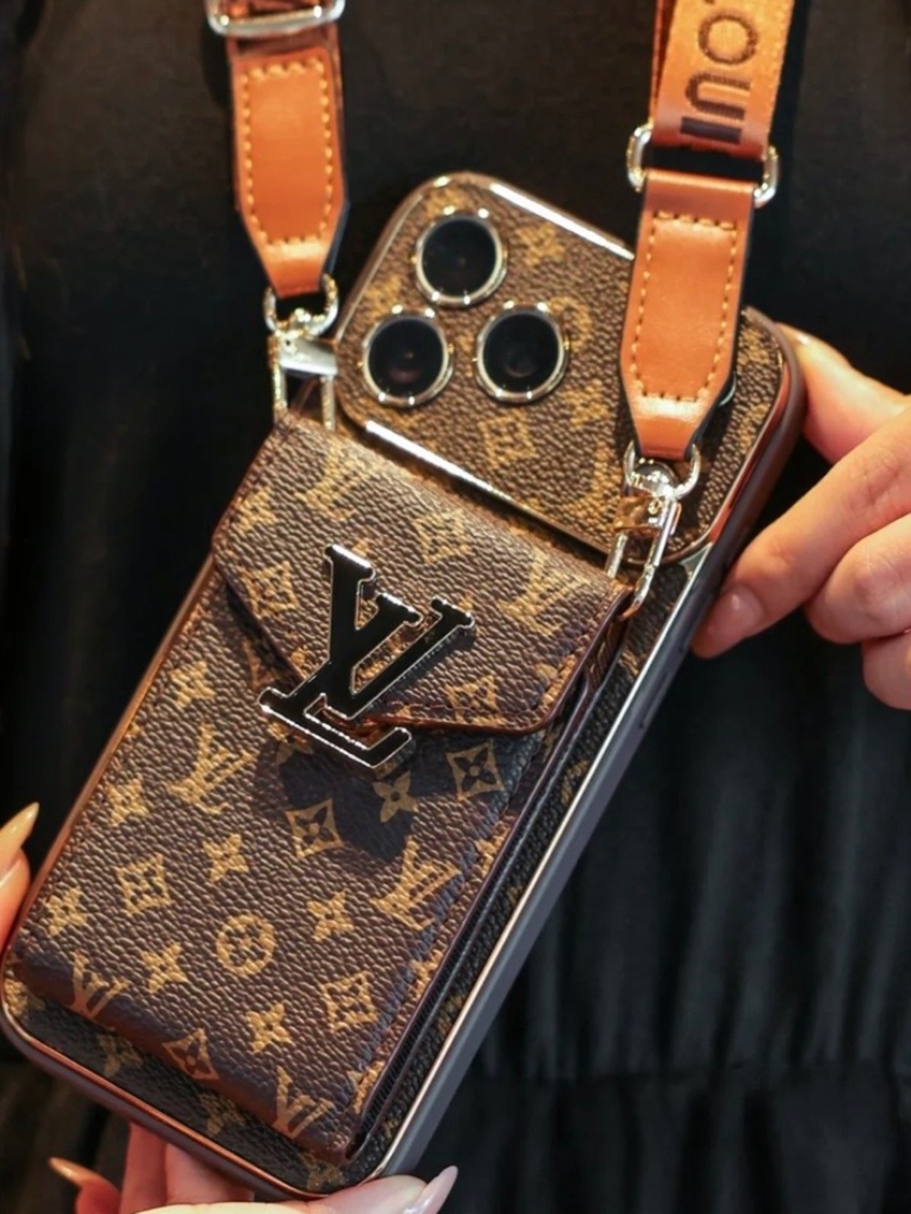 Luxury Card Holder iPhone Case 16 PROMAX with Crossbody Strap.